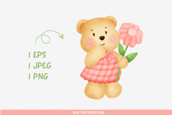 Cute Teddy Bear Watercolor Illustrations