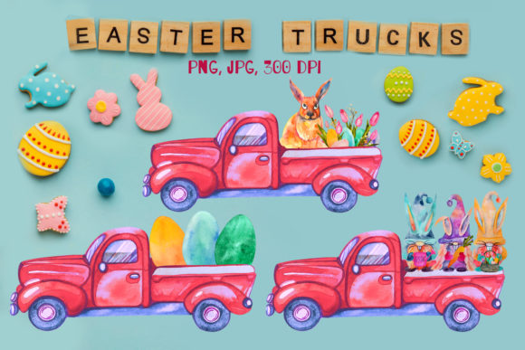 Easter Truck Watercolor Illustrations