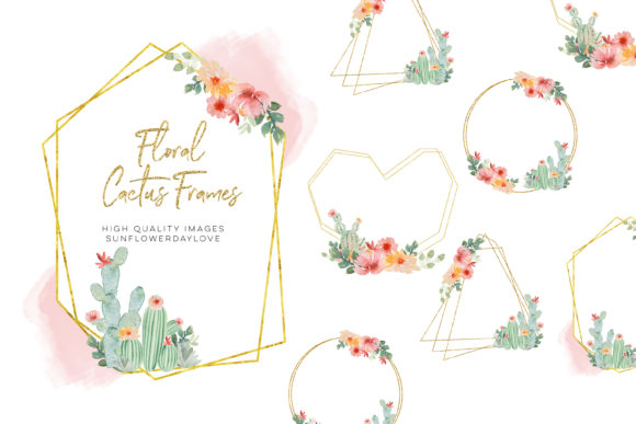 Frame Watercolor Floral Cactus Clipart and Illustrations