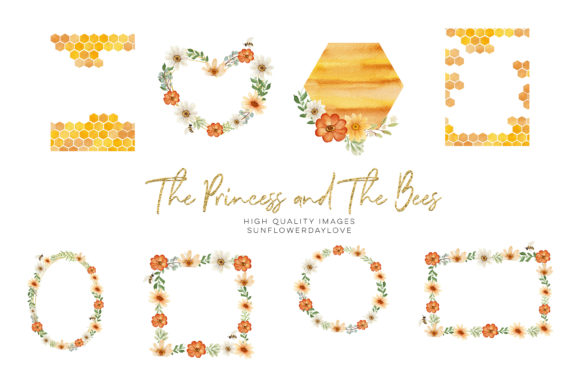 Honey Bee Flowers Watercolor Clipart and Illustrations