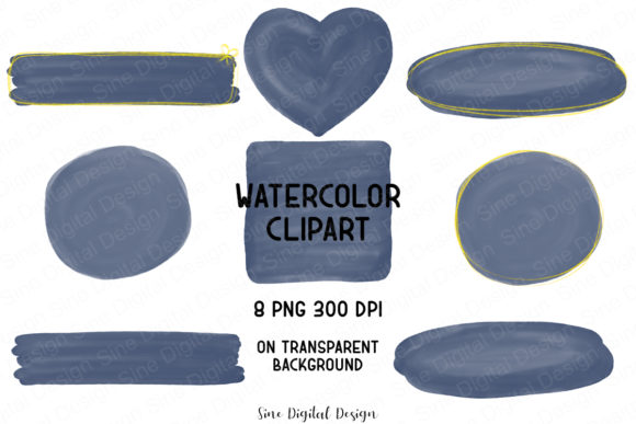 Navy Blue Watercolor Clipart Elements for Illustrations