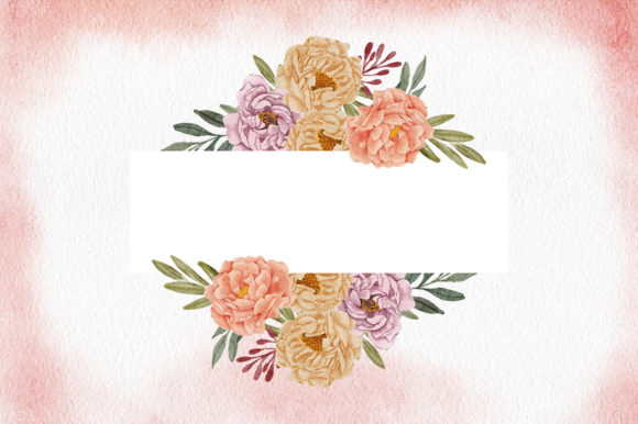 Peony Floral Border Watercolor Style Illustrations