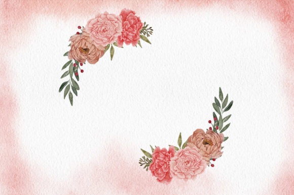 Peony Flower Wreath Watercolor Frame Illustrations