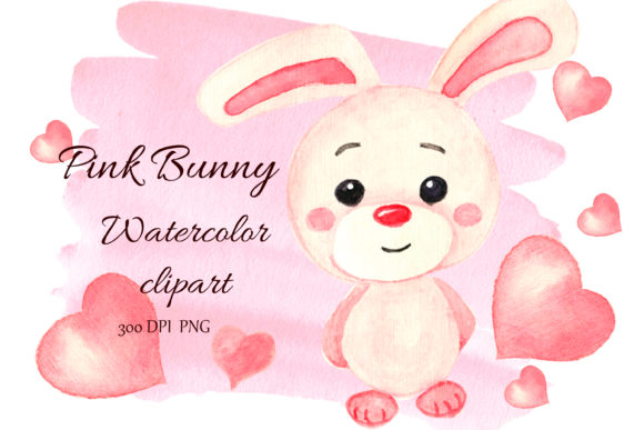 Pink Bunny Watercolor Illustrations for Girls