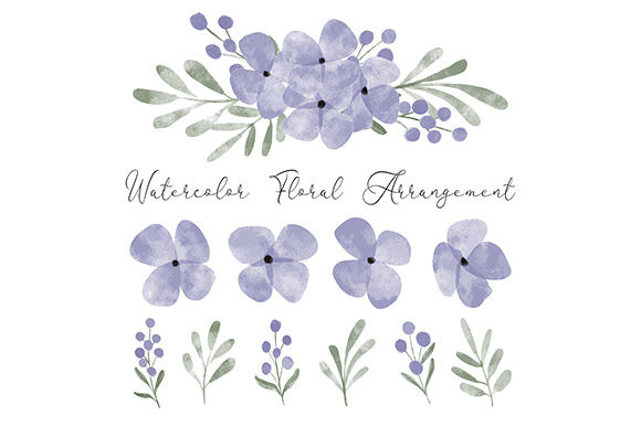 Purple Flower Watercolor Element Set