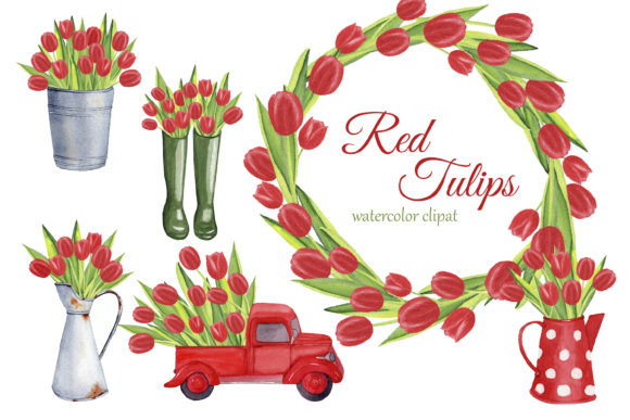 Red Tulips Watercolor Clipart: Elegant Illustrations