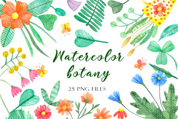 Set of Watercolor Botanical Elements