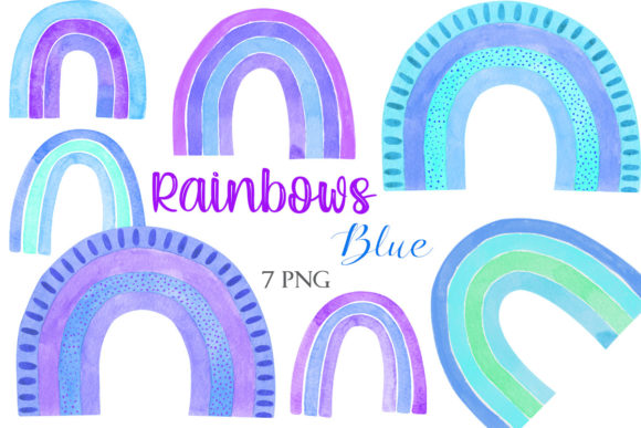 Simple Watercolor Blue Rainbow Clipart
