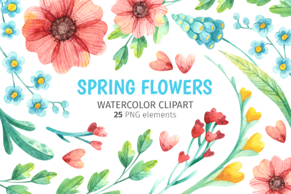 Spring Wild Floral Watercolor Clipart: Premium Illustrations