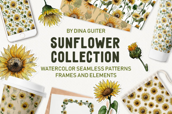 Sunflower Watercolor Clipart Collection and Illustrations