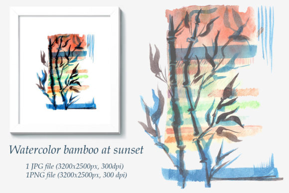 Watercolor Bamboo at Sunset Illustrations