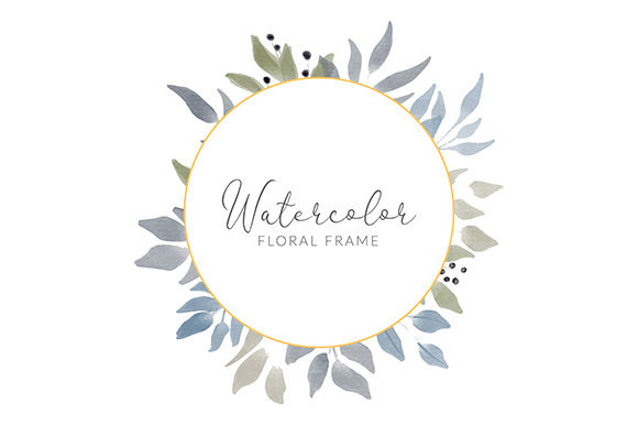 Watercolor Blue Flower Winter Wreath: Premium Illustrations