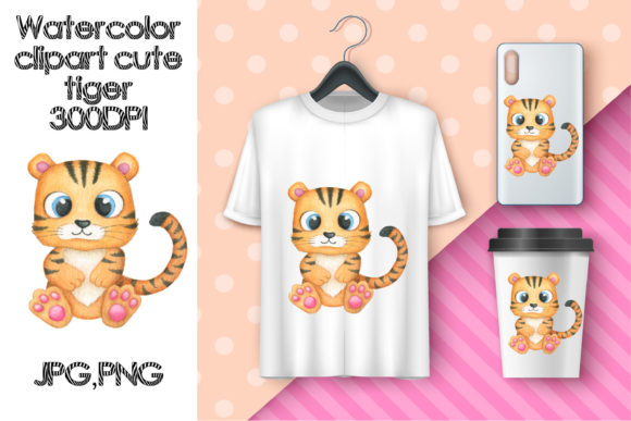 Watercolor Clipart Cute Tiger. Illustrations