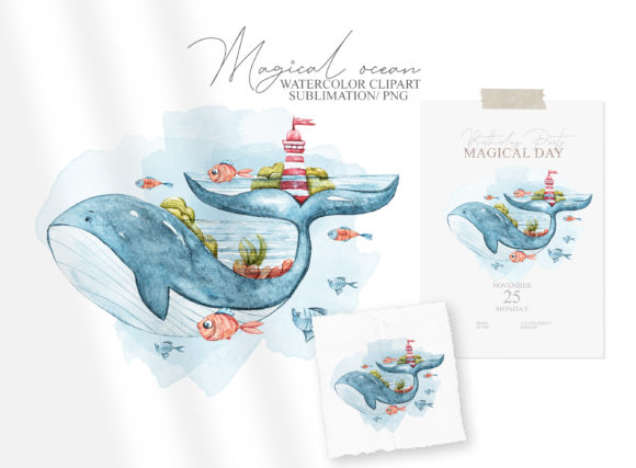 Watercolor Cute Nautical Clipart and Illustrations