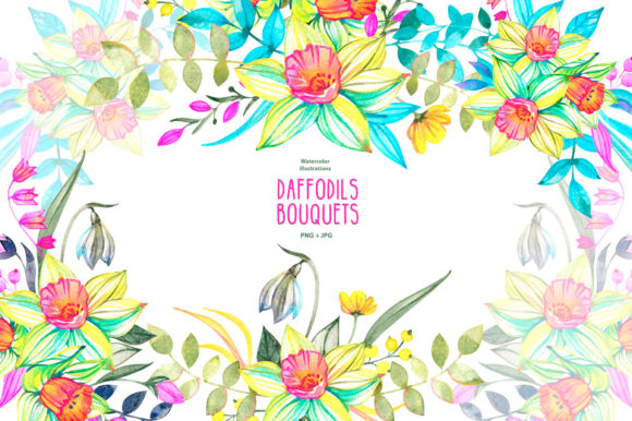 Watercolor Daffodils Clipart and Illustrations