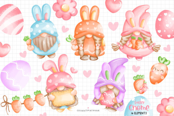 Watercolor Easter Gnomes Clipart Bundle and Illustrations