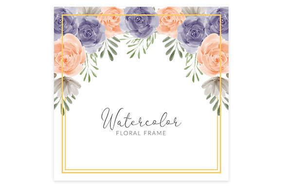 Watercolor Floral Square Frame Border for Illustrations