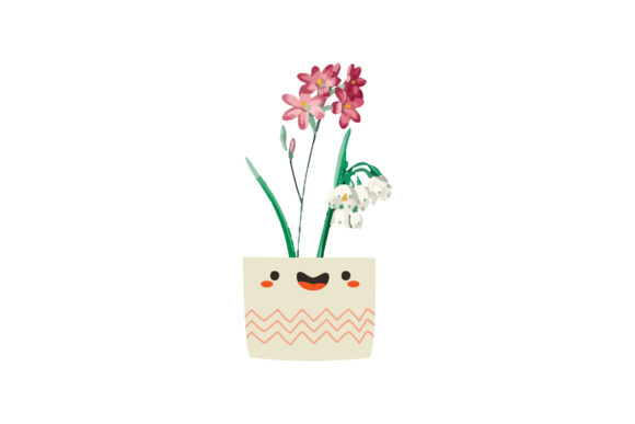 Watercolor Flower in Pot Kawaii Illustrations
