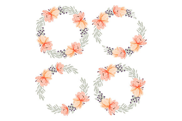 Watercolor Flower Wreath Circle Set: Editorial Illustrations