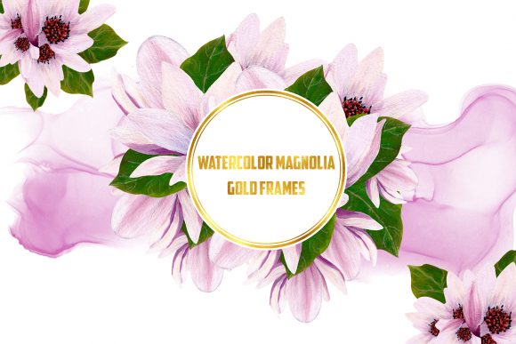 Watercolor Gold Magnolia Frames Illustrations