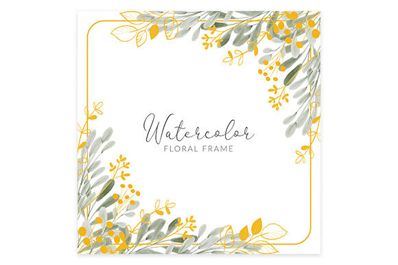 Watercolor Golden Leaf Square Frame: Premium Illustrations