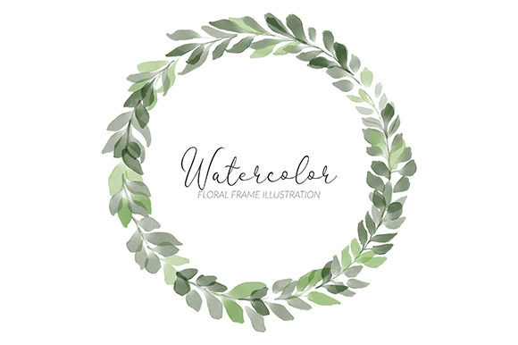 Watercolor Green Leaf Circle Wreath Illustrations