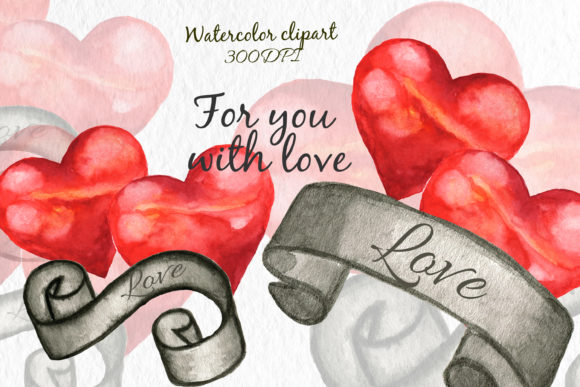 Watercolor Heart Clipart Red Hearts Illustrations