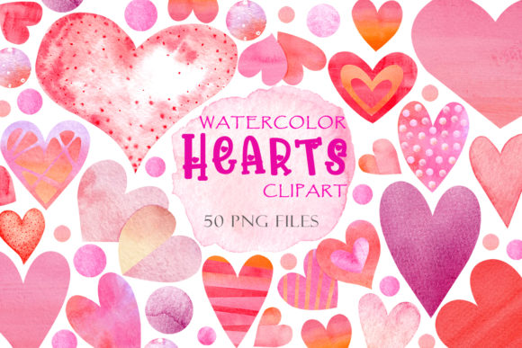 Watercolor Hearts Clipart for Illustrations