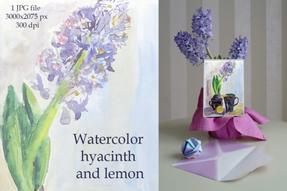 Watercolor Hyacinth and Lemon Illustrations