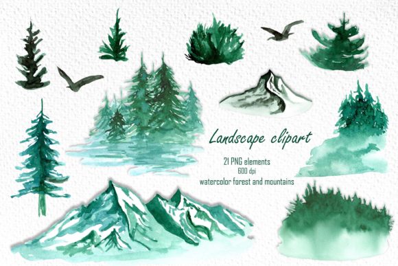 Watercolor Landscape Clipart and Illustrations