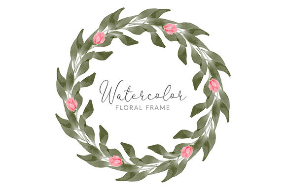 Watercolor Leaf Circle Wreath Frame for Illustrations