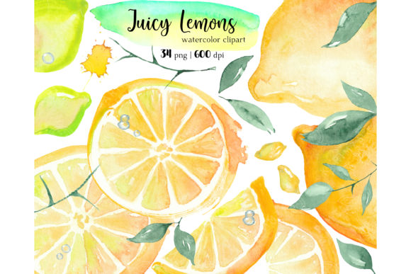 Watercolor Lemon Clipart, Citrus Wedding Illustrations