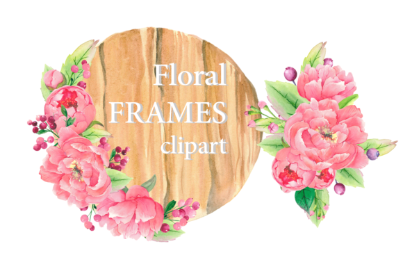Watercolor Pink Flowers Frame Clipart and Illustrations