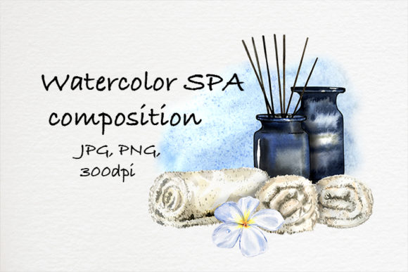 Watercolor Spa Compositions. 1 Relax Car and Illustrations