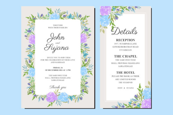 Watercolor Wedding Invitation Cards and Illustrations