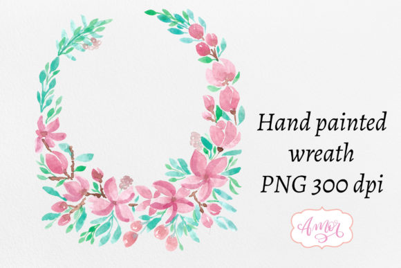 Watercolor Wreath of Pink Florals