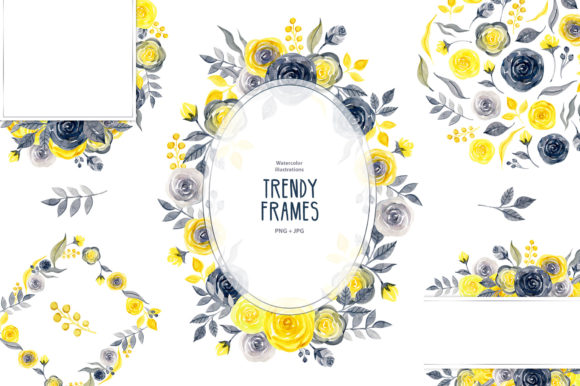 Watercolor Yellow Gray Trendy Frames Illustrations