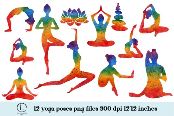 Watercolor Yoga Clipart Png and Illustrations