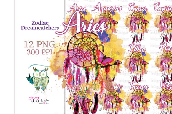 Watercolor Zodiac Dreamcatchers Illustrations