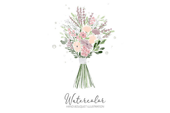 Wedding Hand Bouquet Flower Watercolor Illustrations